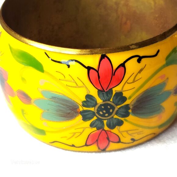 Vintage Chinese Export Wide Enamel Cloisonne Ornate Floral Bangle Bracelet